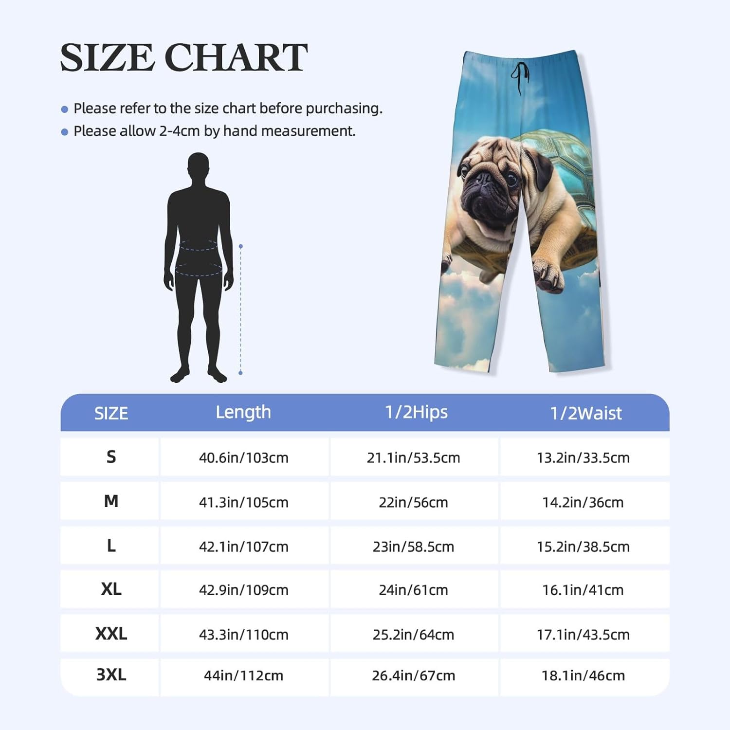 Men's Pajama Pants Ultra Soft Fleece PJ Lounge Bottoms Funny Turtle Pug Dog in The Sky Loungewear for Men Sleepwear Pjs Medium