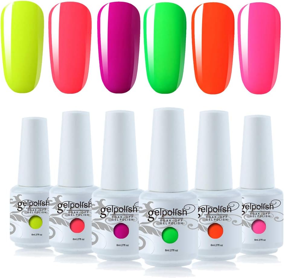 Vishine Rainbow Jelly Gel Nail Polish Varnish Soak Off UV LED Gel Nail Polish Gift Box Set, Orange,Rosa, 8 ml (Pack of 6)