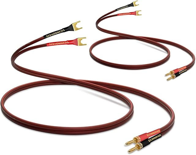 UCINNOVATE 2 Pack HiFi OFC Speaker Cable with Banana Plug to Jumper Spade, Banana Plug to U Fork Plug 14AWG Speaker Wire Cord Jumper Bridge Cable for Speaker Amplifier (2m / 6.56FT)