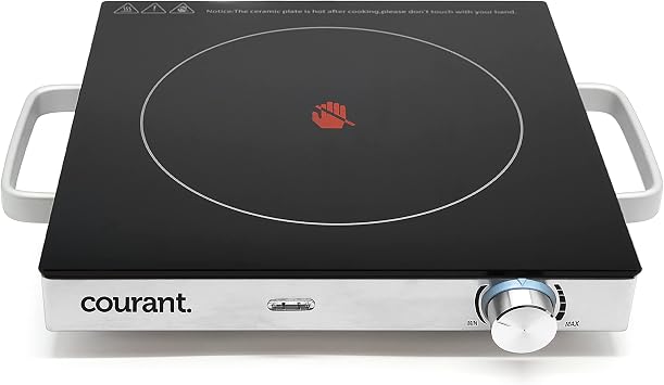 Courant Electric One Single Infrared Burner, Ceramic Glass Hot Plate Cooktop, 1500W - Stainless Steel