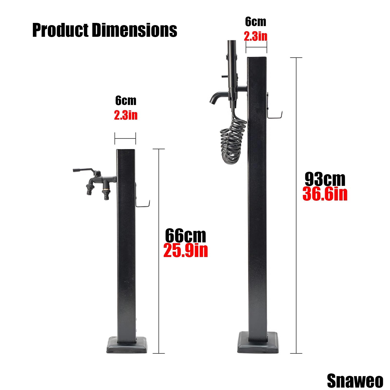Colonne d'eau extérieure en Acier Inoxydable 304 - Raccords et distributeurs de Tuyau carrés pour l'arrosage du Jardin, Robinet Noir, résine résistante aux éclaboussures et aux intempéries,