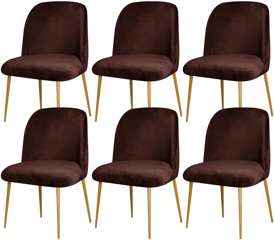 6 Pack Velvet Curved Back Chair Covers Modern Accent Mid Century Short Back Armless Chair Slipcovers for Room Furniture Protector