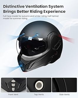 ILM Vintage Full Face Modular Motorcycle Helmet for Adults Men ATV UTV Snowmobile with 180° Reversible Chin Guard DOT ILM-B707(Matte Black, L)
