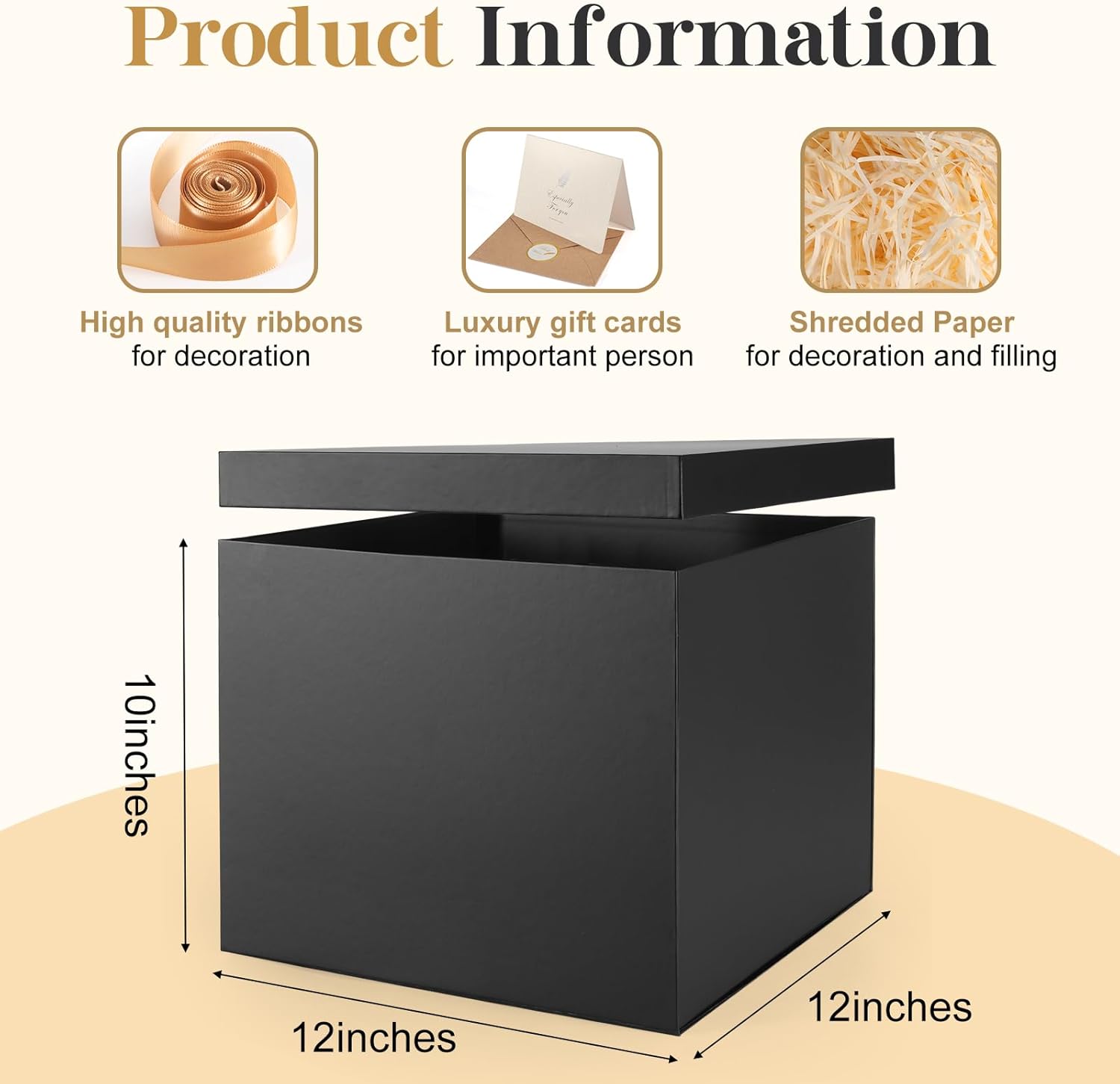 Donyang Gift Box, 12x12x10 inches Large Black Gift Boxes for Presents with Lids, Birthday Box, Groomsman Proposal Box, for Wedding, Valentine's Day, Mother's Day, Halloween, Christmas Gift Packging thumbnail