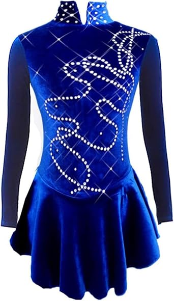 LIUHUO Girls Women Velvet Figure Skating Dress | Long Sleeve,High Neck,Rhinestone,Competition Performance Costume,Comfy, Breathable, Elastic