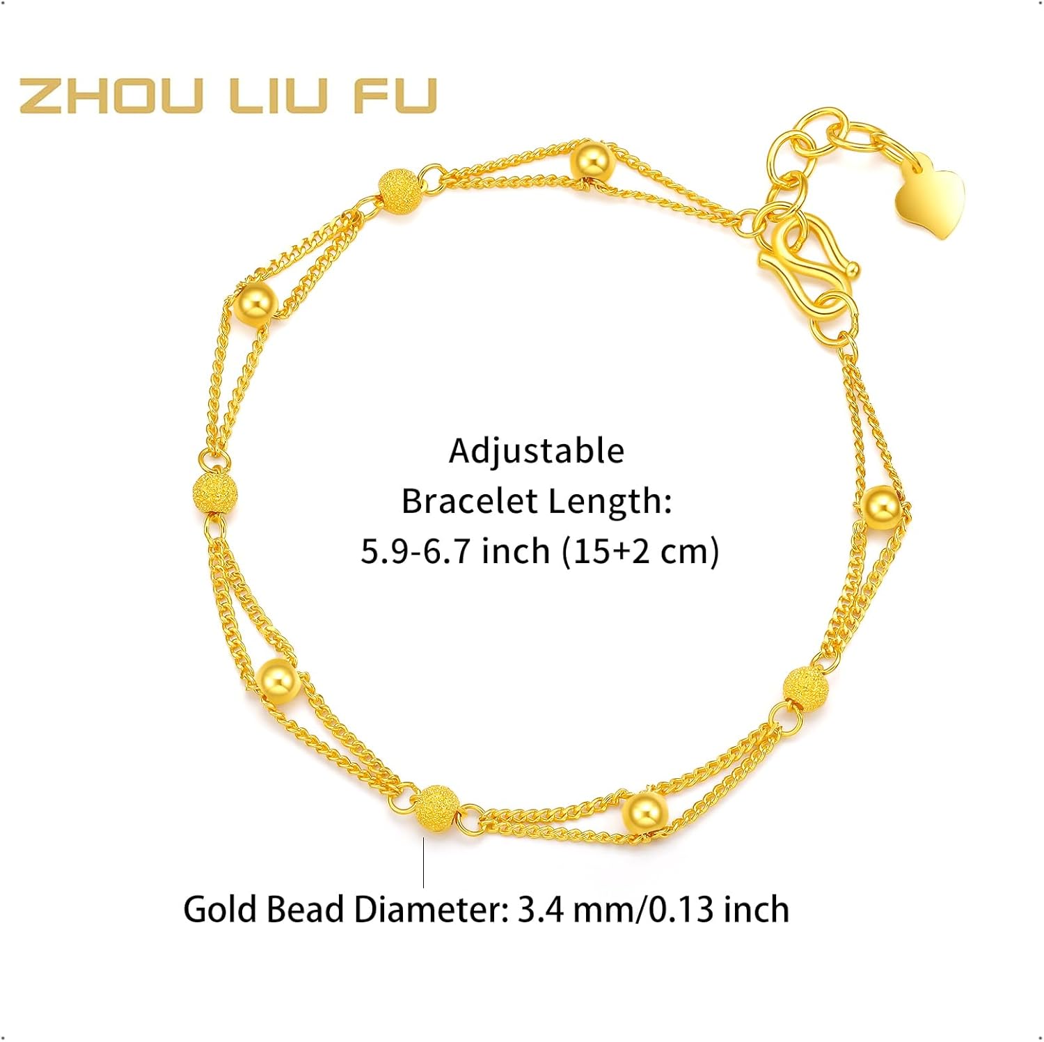 999 24K Solid Gold Bracelets for Women, Real Pure Gold Simple Jewelry Gold Bead Gold Chain Bracelet for Men Girlfriend Boyfriend Couples Lovers Gifts