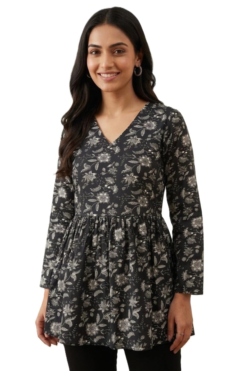 Women's Floral Printed Tunic Top, Pink, V-Neck, Long Sleeve, Flared Hem, Casual Wear - Review, Price and Buying Guide