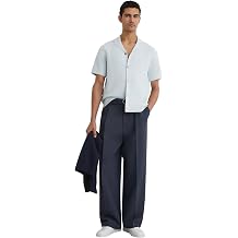 REISS Mens' WANDSWORTH Ss Button Through Piped Stitch Detail Cuban Shirt