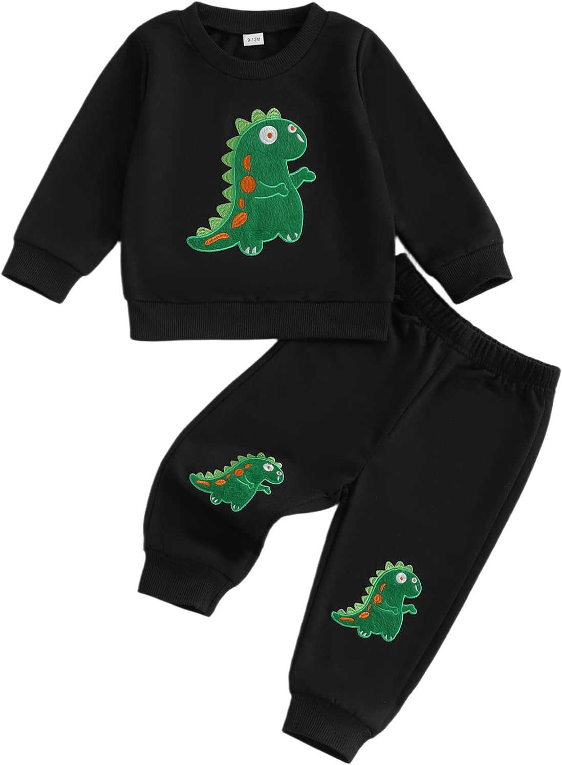 wdehow Toddler Baby Boy Fall Clothes Dinosaur Embroidered Long Sleeve Sweatshirt Elastic Waist Pant Set Winter Outfits