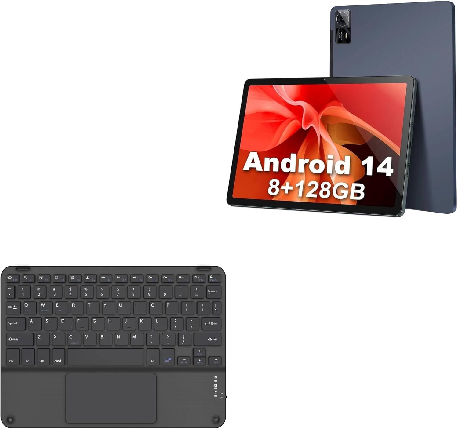 BoxWave Keyboard Compatible with Trayoo A9 Tablet (12th Gen 2024) - SlimKeys Bluetooth Keyboard with Trackpad, Portable Slim TouchPad - Jet Black
