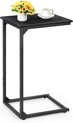 melos Mesa auxiliar en forma de C, mesa auxiliar pequeña para sofá, mesa de sofá con marco de metal para sala de estar, mesas de sofá que se
