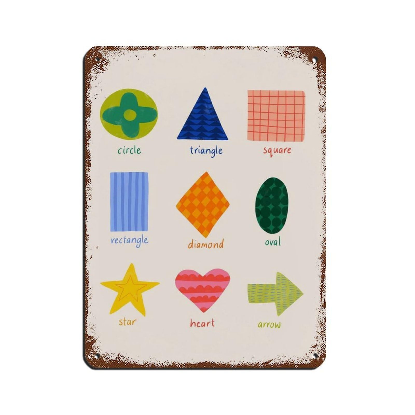 Lxwnze 30L X 40W Cm Colourful Shapes Poster Tin Sign Vintage Metal Pub Club Cafe Bar Home Wall Art Decoration Poster Retro 12X16inch(30X40cm)