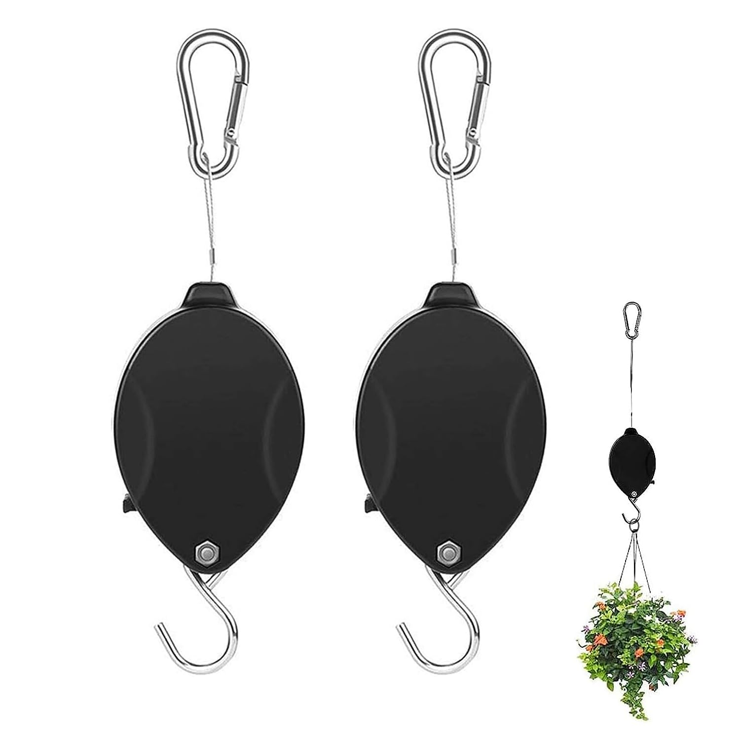 Plant Pulley, 2Pack Retractable Hanger Adjustable Heavy Duty Plant Pulley, Adjustable Plant Hanger Hanging Flower Basket Hook Hanger for Garden Baskets Pots and Birds Feeder