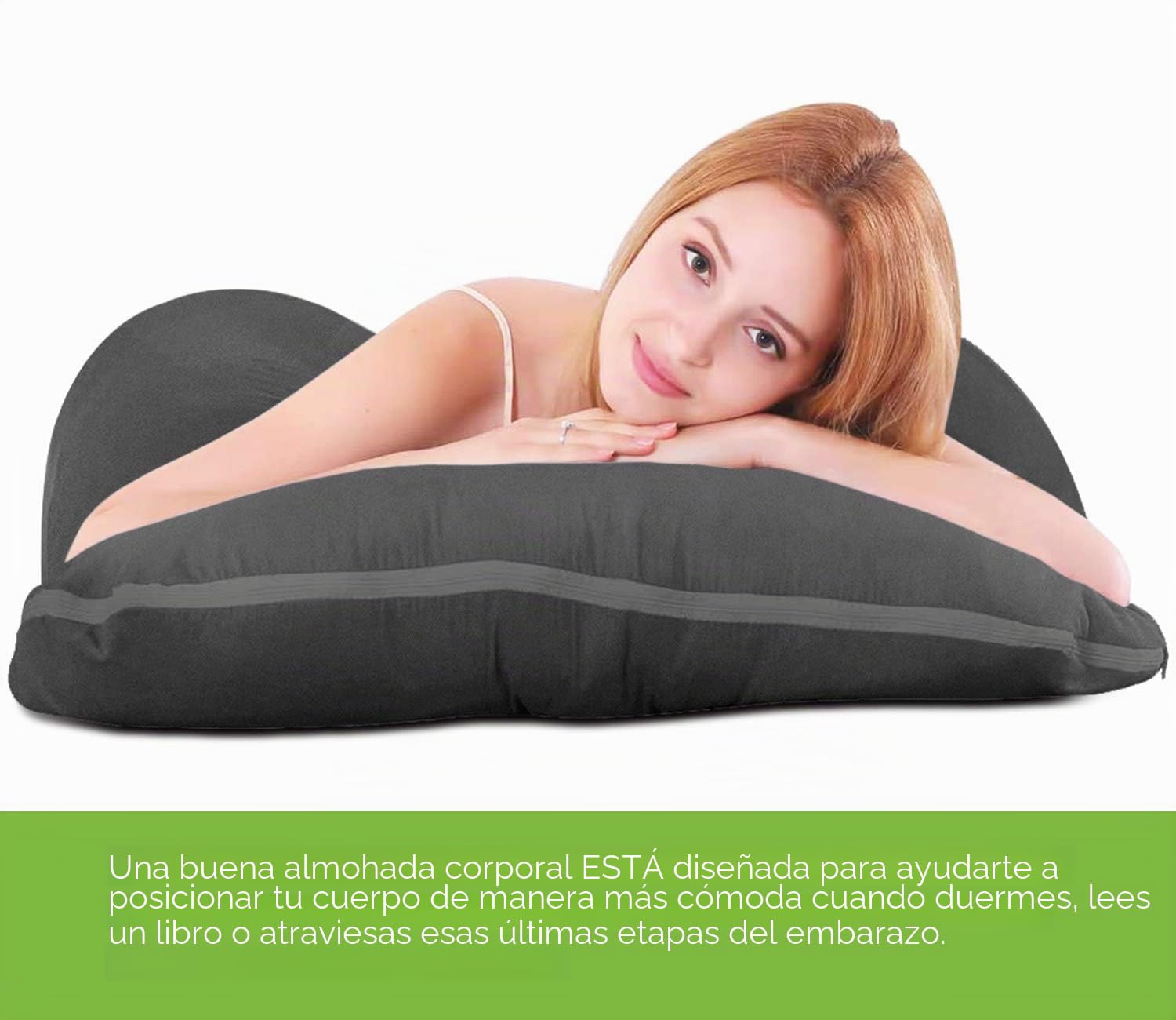 COSMOPLUS Funda de Almohada de Cuerpo Completo en Forma de U para Maternidad, Tela de Jersey elástica, Fresca y Transpirable, Proporciona Apoyo para el sueño y el Embarazo, Gris Jaspeado
