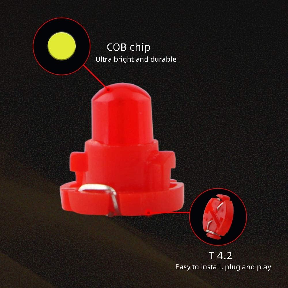 Grandview 10pcs Red T4.2 COB 1 SMD Led For Dashboard Instrument Cluster Light Car Light Bulb Side Light Indicator light Interior Panel Bulb Light 12V