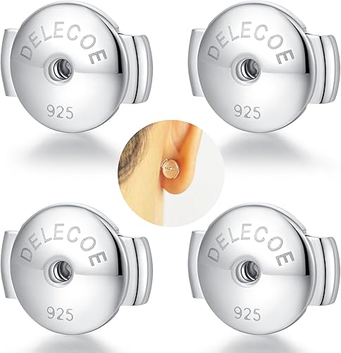 Miniatura 25 de DELECOE 2 pares de aretes de plata de ley 925, chapados en oro de 18 quilates, seguro e hipoalergénico para aretes de diamante, comodidad que no se