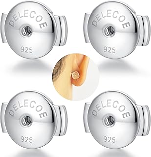 2 Paris Sterling Silver Locking Earring Backs Replacements for Diamond Studs, 925 Silver Screw
