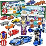 AMENON 24 Pcs Transform Car Robot Toys Christmas Advent Calendar 2025 for Kids Boys, 24 Days Countdown Calendar Large Car Automatic Deformation + 23 Vehicles Xmas Stocking Stuffers Gifts Party Favors