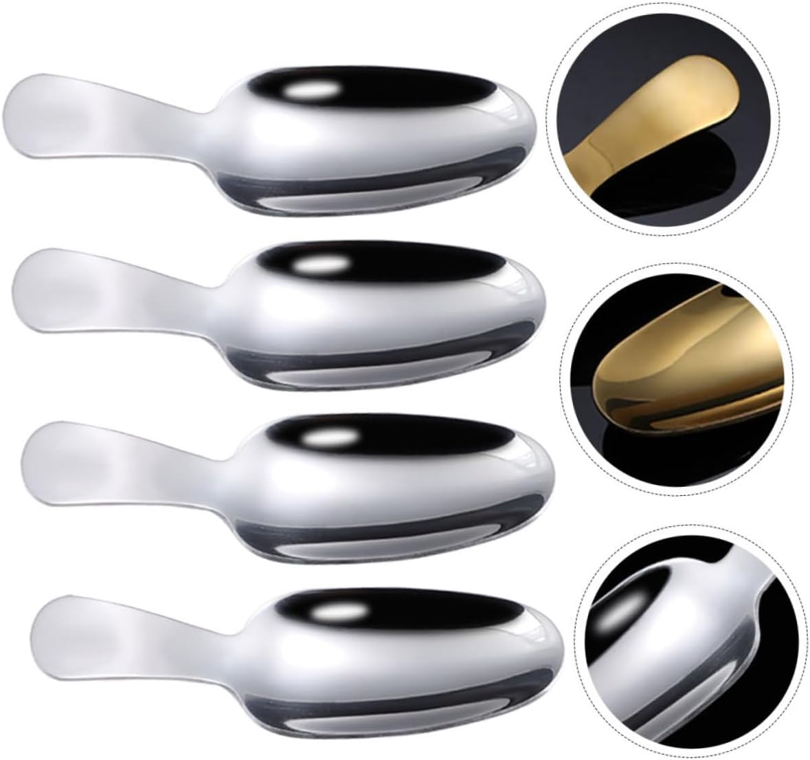 Stainless Steel Dessert Spoons Short Handle Tea Scoop Ice Scoop Set of 4 for Tea Lovers