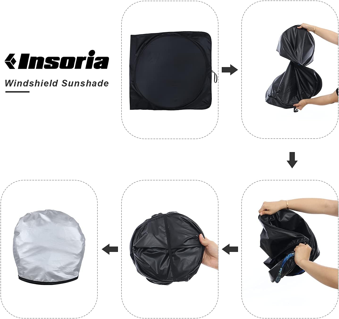 Insoria Windshield Sunshade Block UV Rays Foldable Sun Shield Keeps Your Car Cool Easy to Use Car Accessories Fits Most Car Windshields Star 59" x 27.5"