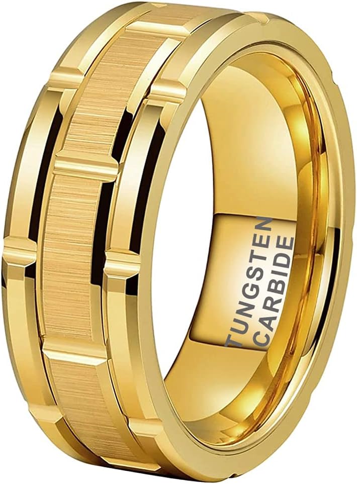 8mm Silver/Black/Gold Tungsten Rings for Men Women Engagement Promise Wedding Bands Brick Pattern Brushed Finish Comfort Fit