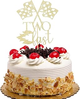 Two Fast Birthday Cake Topper - Racing Theme 2nd Birthday Cake Decors, Second Birthday Decorations, Race Car Birthday Party Supplies, Gold Glitter
