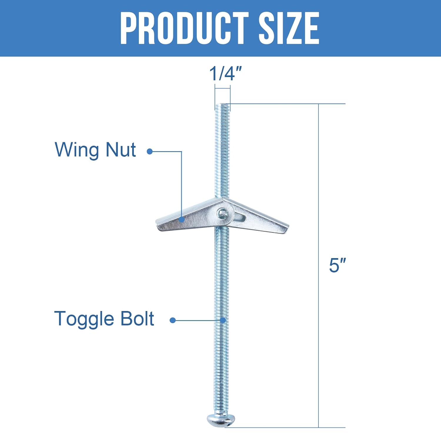 1/4"x5" Toggle Bolts (12 Pcs) 1/4 inch Wall Anchors for Drywall Heavy Duty, Butterfly Anchor Bolt for Hollow Wall, Sheetrock, Ceiling