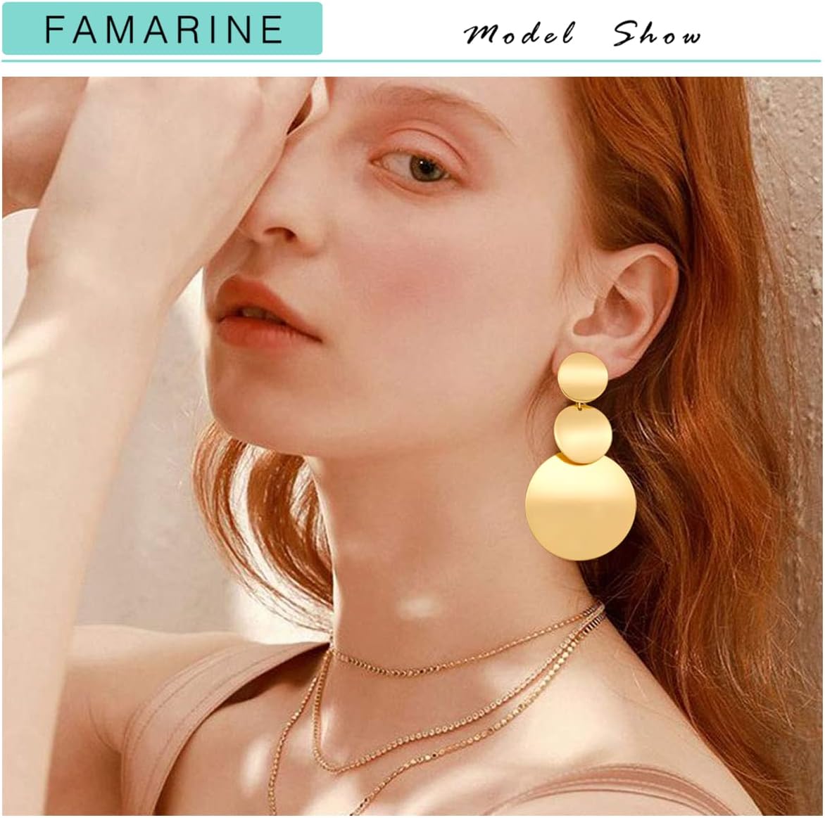FAMARINE Gold Silver Disc Dangle Earrings for Women - Image 3