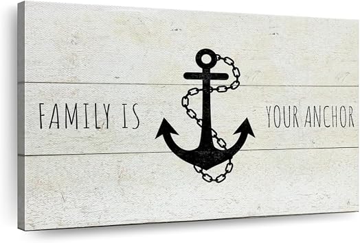 ElephantStock Family Anchor Quote Canvas Print - 1 Panel Wall Decor - Nautical Pictures and Coastal Digital Art - Nautical Bathroom Wall Art - 24" X 16"