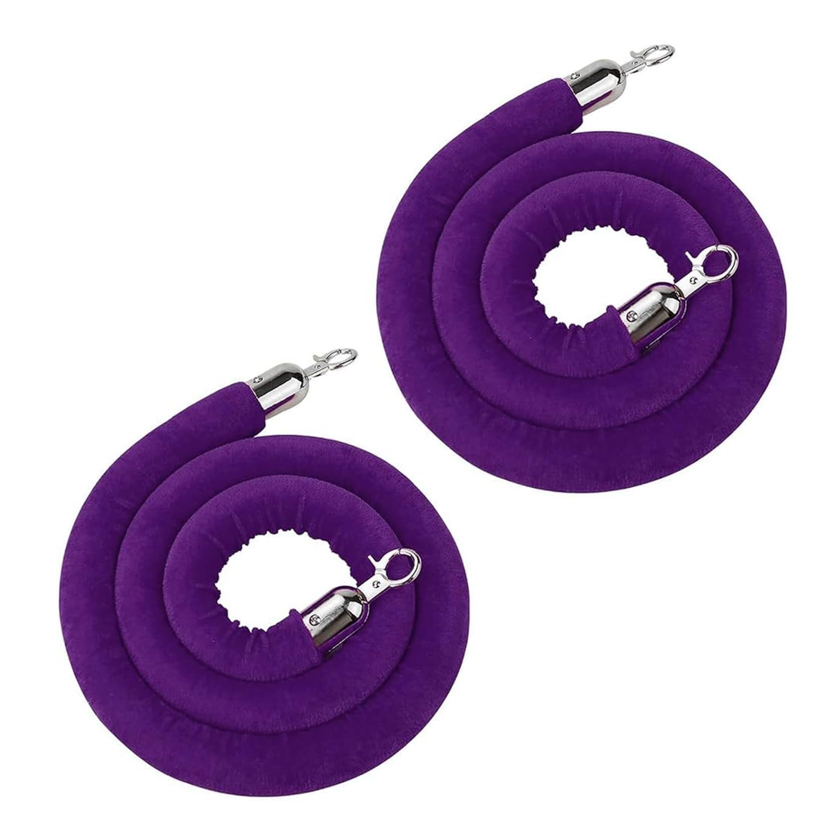 Velvet Stanchion Rope with Silver Hooks - Crowd Control for Events, Parties, and Red Carpet(2 Pack,6ft/185cm)