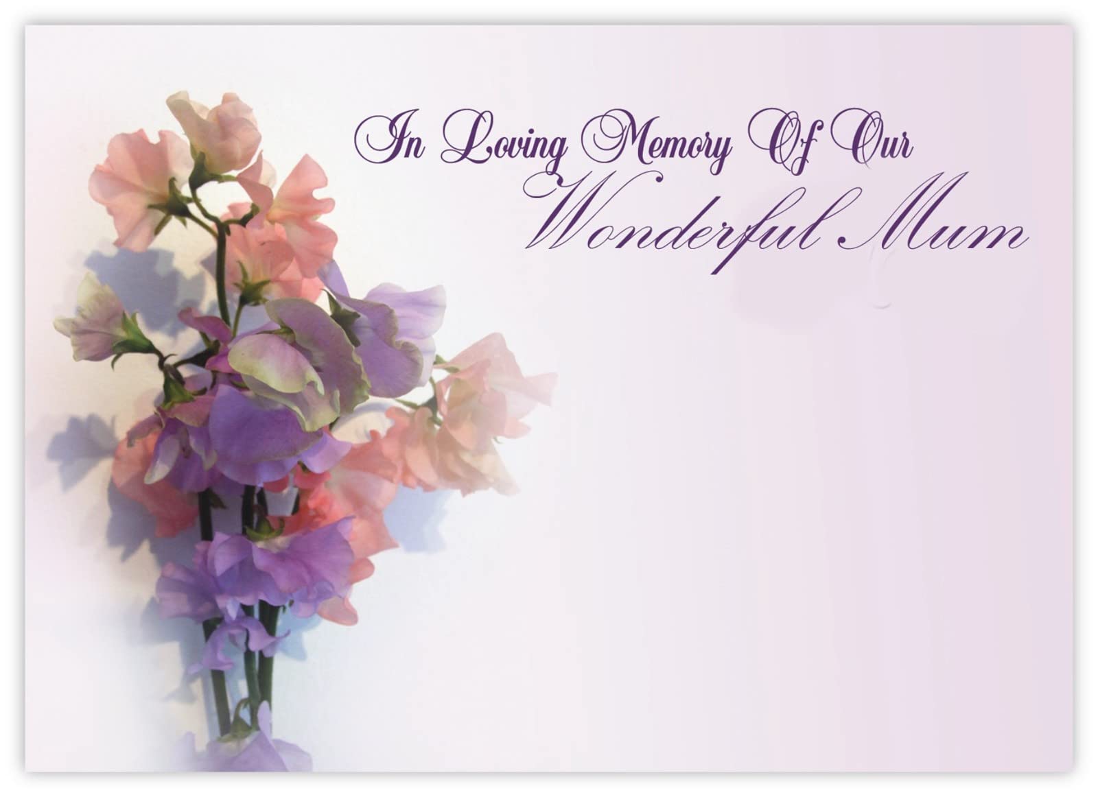 celloexpress In Loving Memory Mum (Sweet Pea) Flower Message Cards - 90mm x 125mm - Bereavement Florist Card Sympathy Condolences Notes (Pack of 12)
