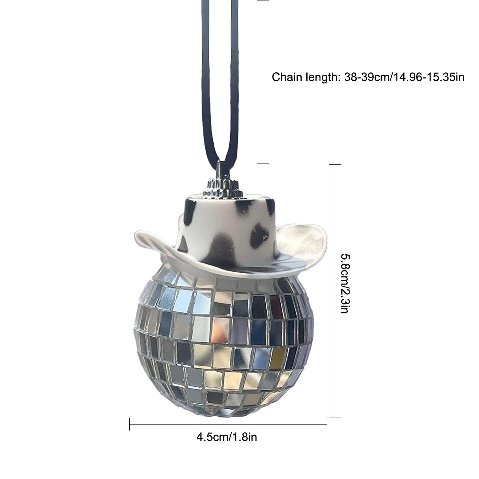 Pendentif Rétroviseur Voiture - Boule Disco Avec Chapeau Cowboy, Miroir Réfléchissant