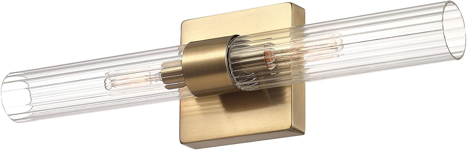 Globe Electric 91005992 Richter 2 Light 18" Wide Bath Bar with Ribbed Glass Shades - Matte Brass