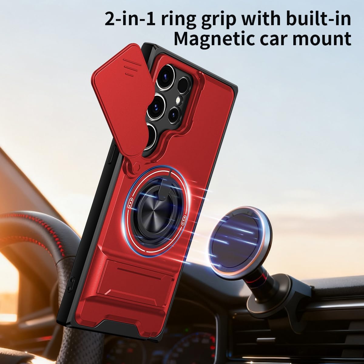 Asuwish Phone Case for Samsung Galaxy S22 Ultra 5G Slide Camera Cover with Screen Protector and Magnetic Ring Holder Kickstand Hybrid Protective Cell Accessories S22ultra 22S S 22 S22ultra5g 6.8 Red image 4