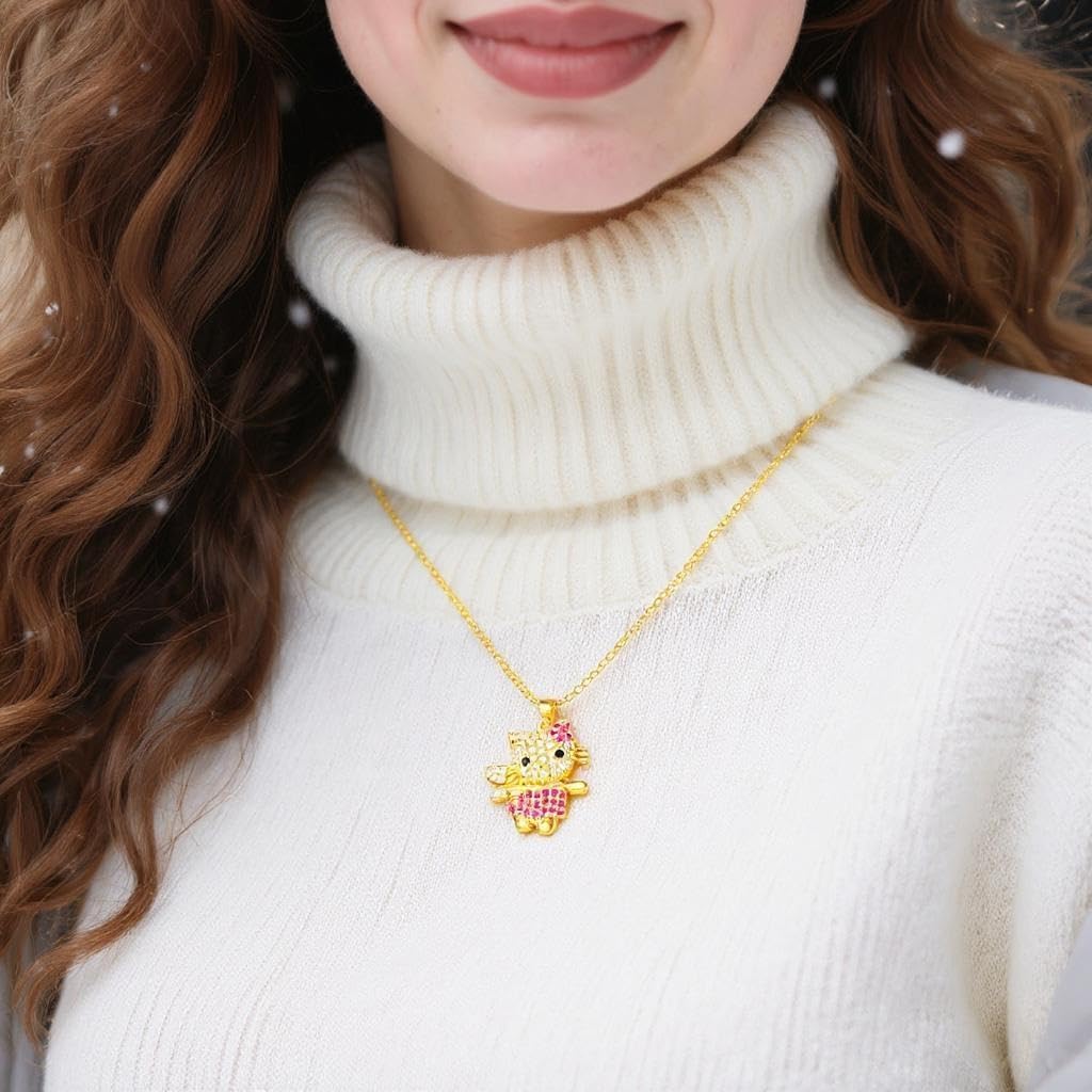 Cute Cat Necklace with Sparkling Rhinestones - Cubic Zirconia Pendant on Adjustable Chain, Kawaii Gift for Women - Image 4