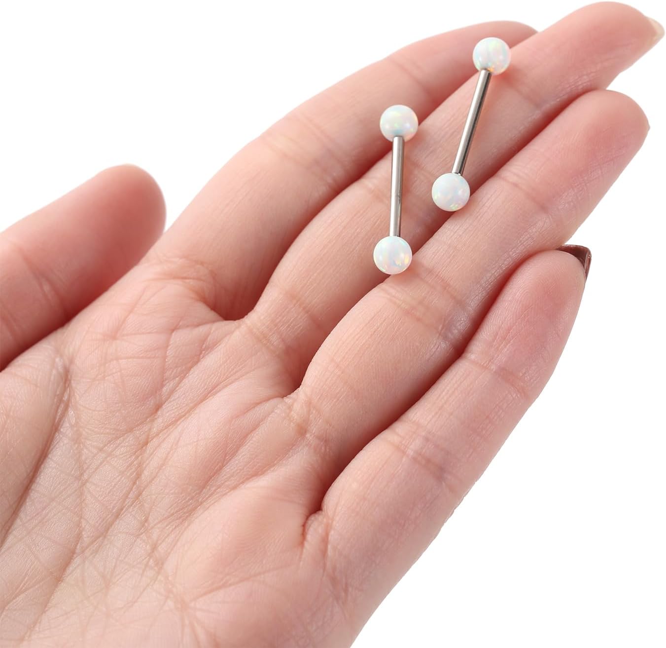 PEAKLINK 14G Titanium Nipple Rings & Barbell - CZ Opal Bridge Piercing Jewelry - Straight Internally Threaded - 12-18mm