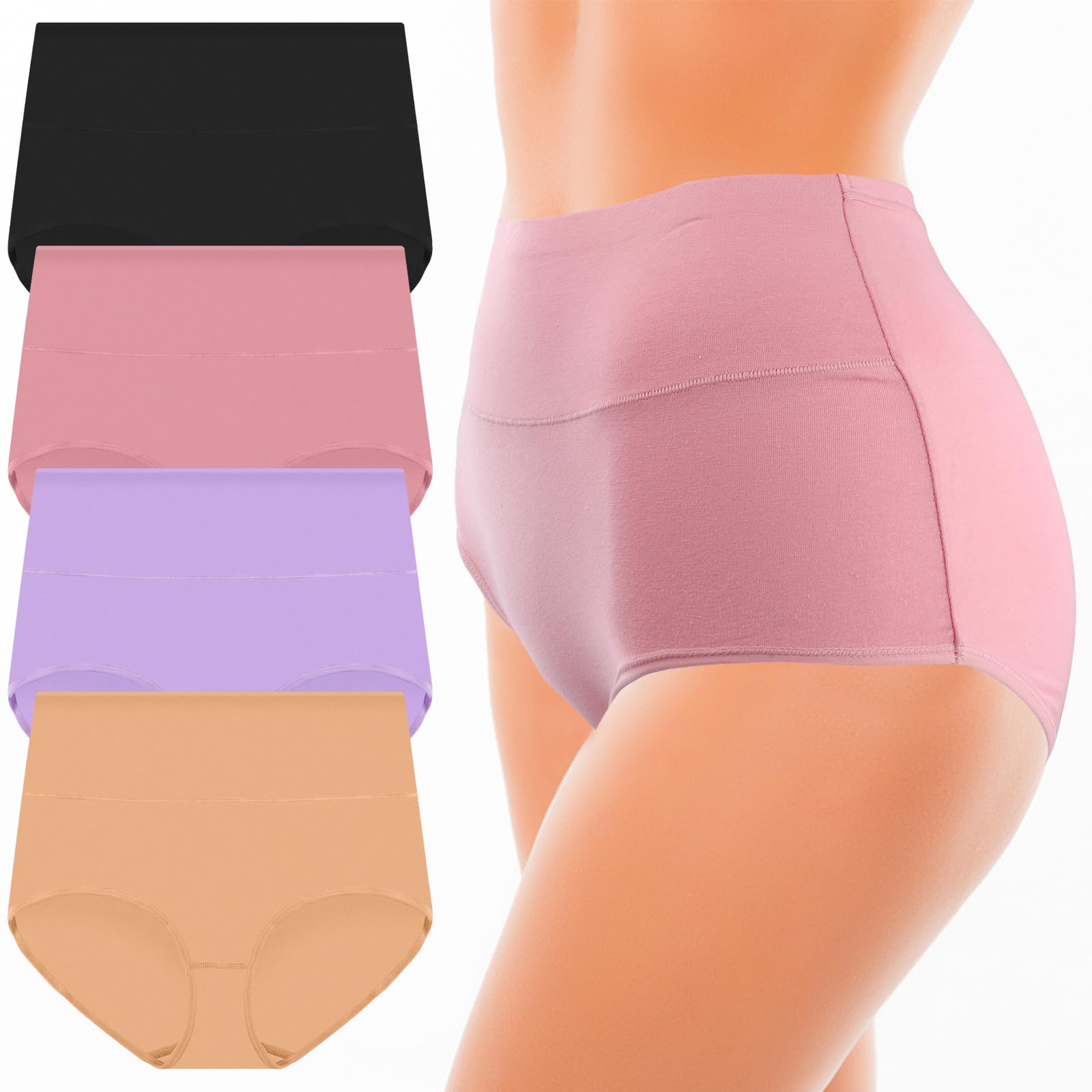 REMELWomen's High Waisted Seamless Underwear Full Coverage Brief Ladies No Show Panties Lingerie Regular&Plus Size