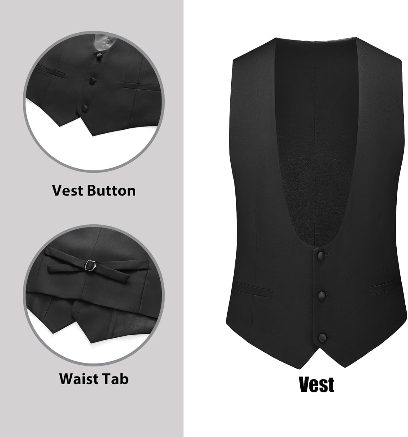 Rogers & Morris Men Tuxedo 4 Pieces Set Tail Coat Mess Jacket Style Serie Solid Black Paisley Peak Lapel Coat with Dress Vest Black Pants & Black-Tie Set L
