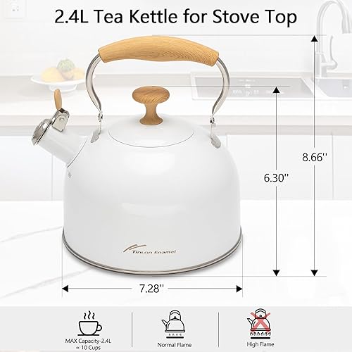 Miniatura 3 de Hervidor de té, hervidor de té silbante de acero inoxidable 304, 2.5 cuartos de galón/2.4 L para estufa de inducción y estufa de gas con mango