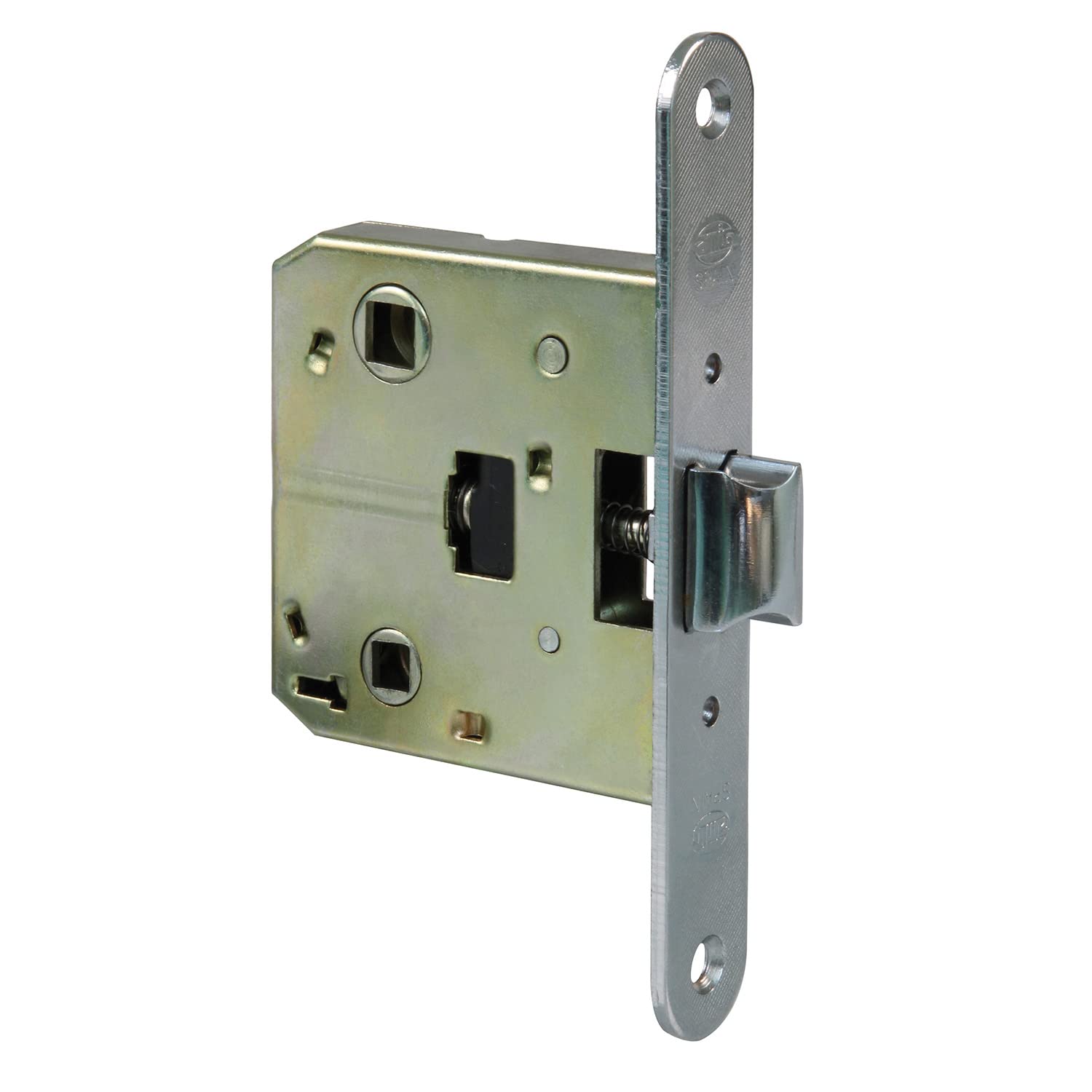 Amig Nickel-Plated - Unified Latch Model 2000 | For Wooden Passage Doors To Bathrooms, Kitchens Or Rooms | Recessed Brass-Plated Steel Closure | Entry Size 50 Mm | Round Edge Front | Screws Included | Metal Finish