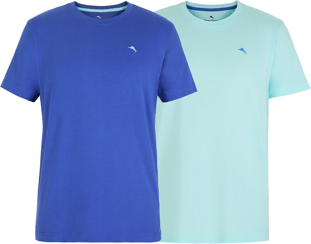 Tommy Bahama Pack de 2 camisetas con cuello redondo y camiseta de punto elástico de manga corta para hombre | Camiseta diaria para dormir y descansar, camisa informal ligera y cómoda para hombres, perfecta para capas