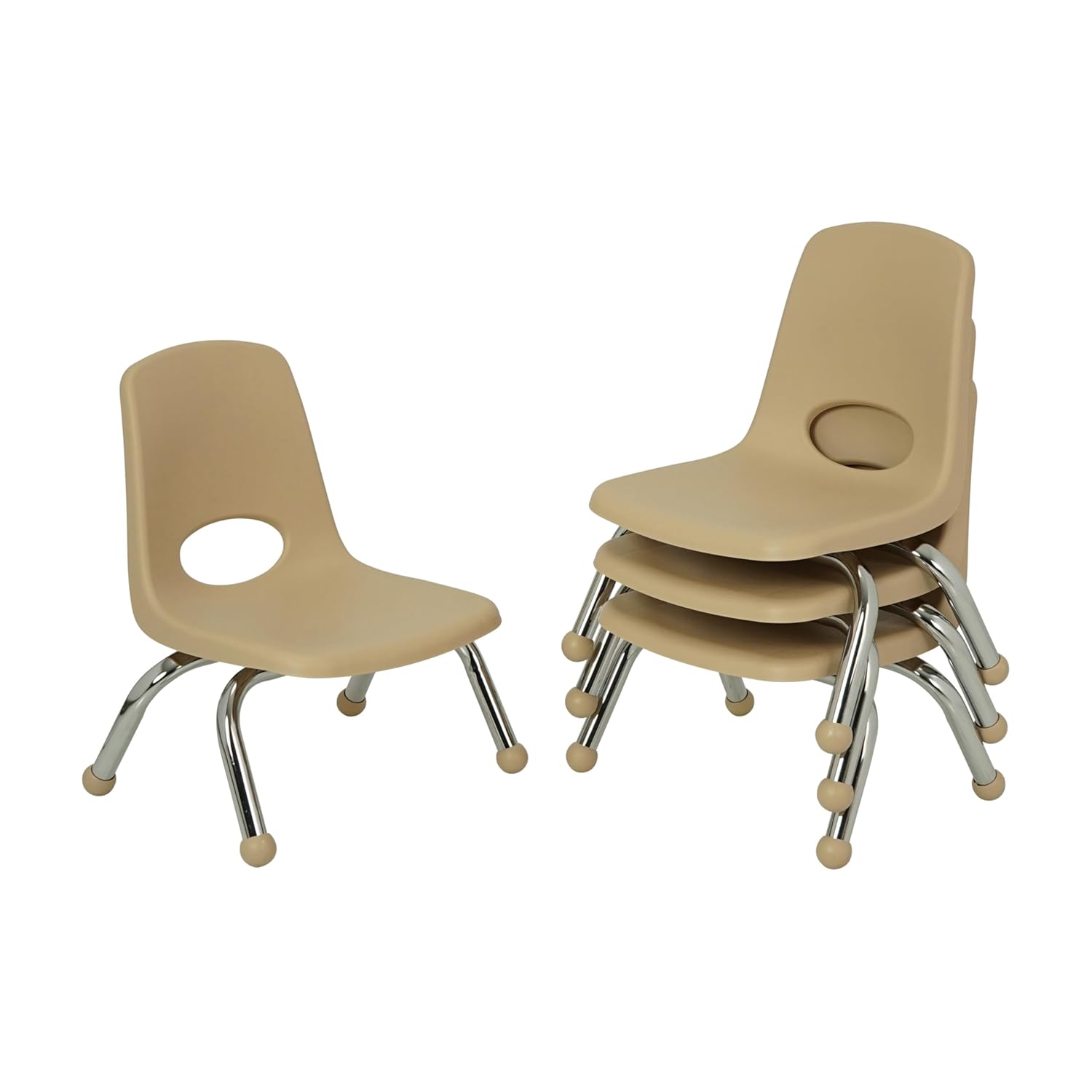 FDP 8" School Stack Chair,Stacking Student Seat with Chromed Steel Legs and Ball Glides for Daycare, Preschool and Homeschool - Sand (4-Pack)