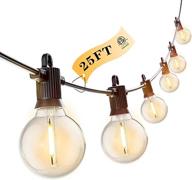 Kawaya G40 Outdoor String Lights 25FT IP65 Waterproof 2700K LED Patio Light