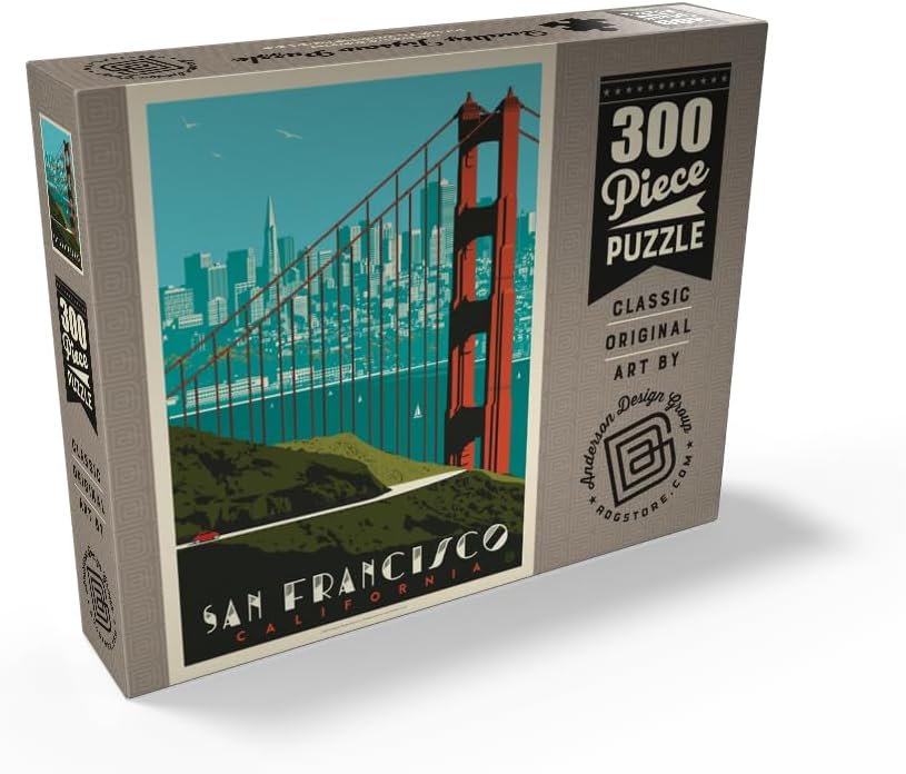 MyPuzzle San Francisco: Golden Gate Bridge Skyline, Vintage Poster - Premium 300 Piece Jigsaw Puzzle for Adults