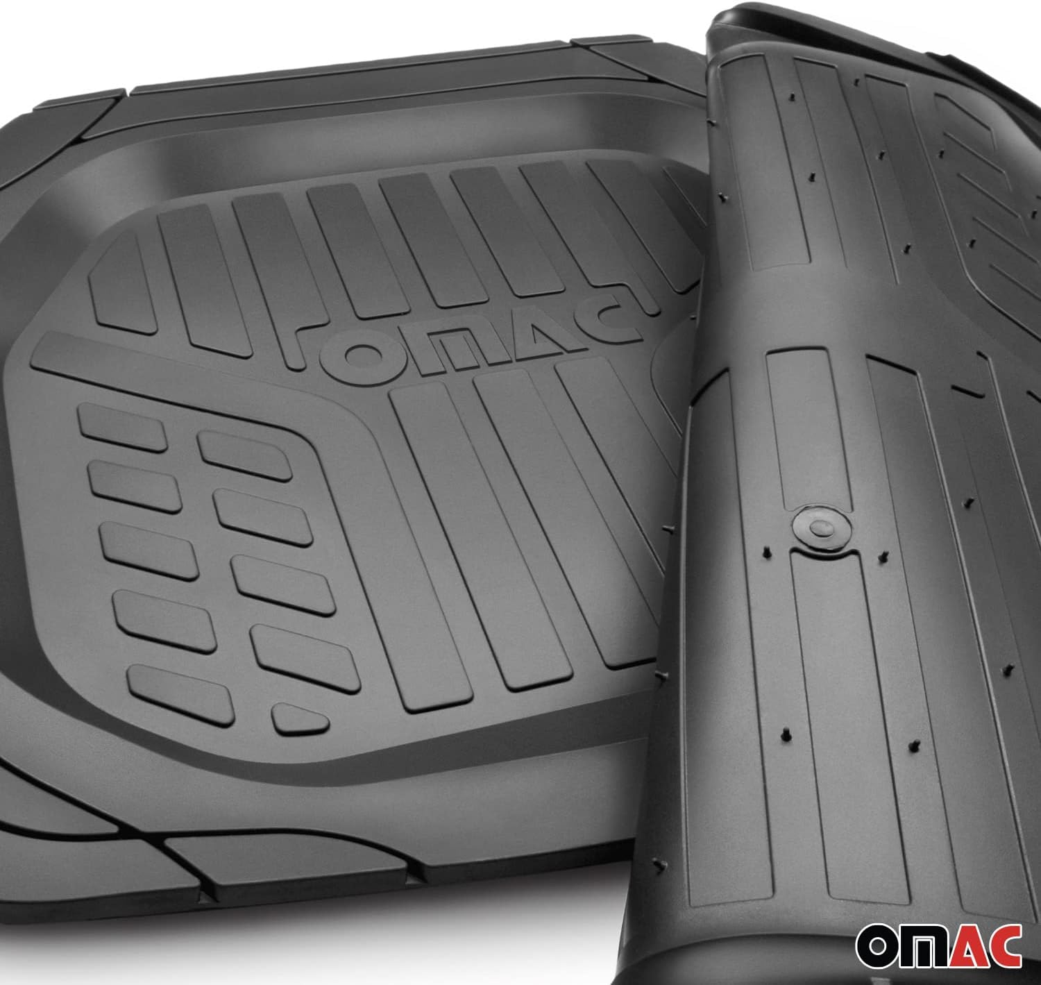 OMAC Floor Mats and Cargo Liners, All-Weather Mats, Waterproof Trim-to Fit Automotive Floor Mats for Cars Trucks SUV, Universal Floor Liner Car Accessories, Black, Full Set