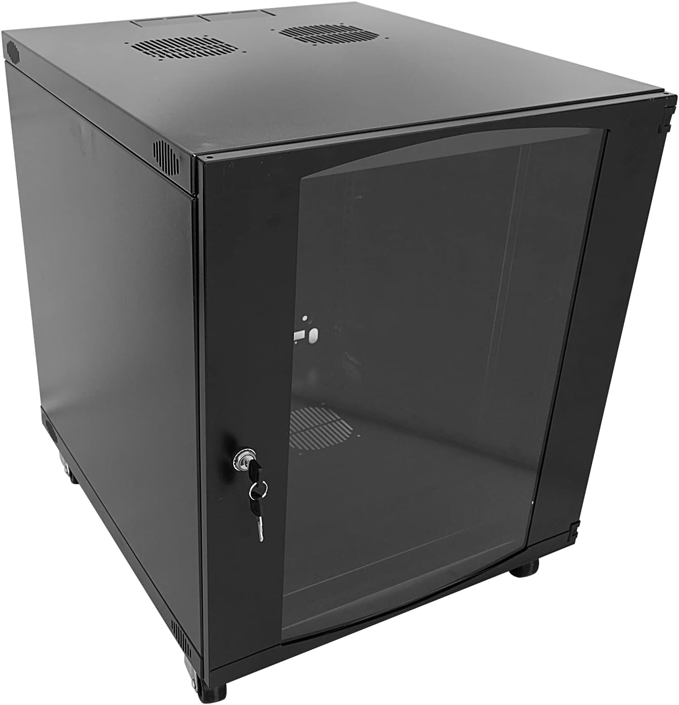 Raising Electronics 15U Server Cabinet Wall Mount Network Rack Enclosure with Caster Wheels, Includes 2 Fans and Lockable Glass Door, Network Cabinet 24” Deep, Server Rack for IT Equipment