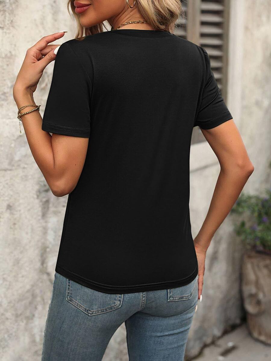 Womens Tops V Neck T Shirt Shoulder Pleated Blouse Business Clothes Fashion Outfits Spring Summer Essentials 2026 - Image 2