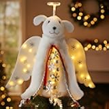 iHeartDogs Christmas Tree Topper Decoration - The Original Dog ‘Christmas Miracle’ Angel Dog Tree Topper LED Lighted Halo, Snowflake Garland & Wings Decor Ornament, Holiday Decoration