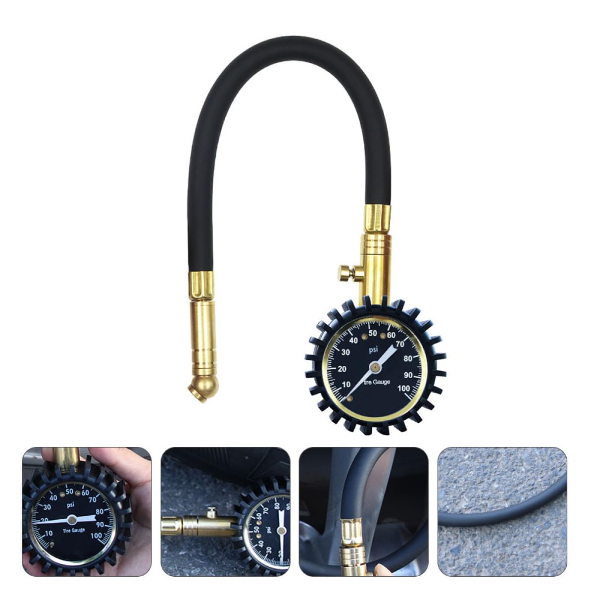 Didiseaon Car Tire Pressure Gauge with Flexible, Analog Air Pressure Meter for Cars and Trucks, Brass Tire Inflator with Sturdy Rubber Tube, Accurate Psi Gauge for Vehicle Maintenance