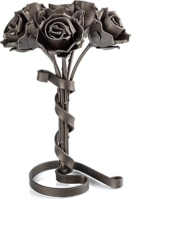 Forging Art Bcn Hand Forged Bouquet of 6 Wrought Iron Roses - Gift for Mothers Day, Valentines Day, 6th Year Wedding Anniversary Black
